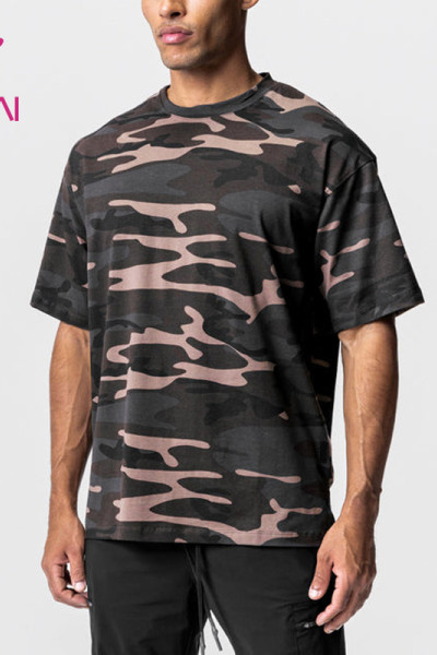 Custom Mens Camouflage Shorts Sleeve Digital Printing T Shirts Supplier