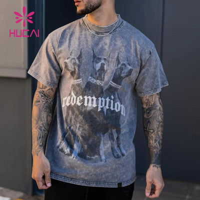 Custom Oversize Mens Street Wear Washed Process DTG Logo T-shirt