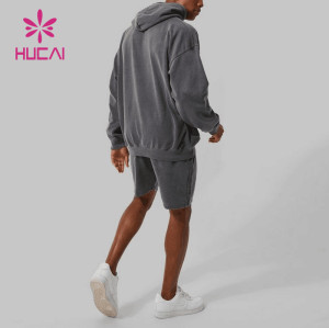 HUCAI Custom Logo Grey Street Wear Soft Cotton Men Hoodie China Manufacturer