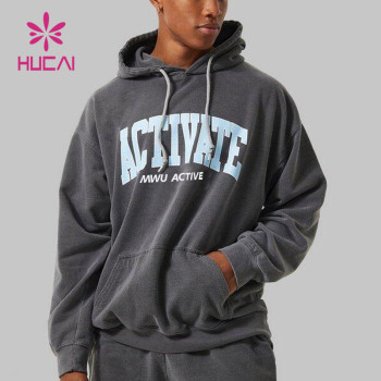 HUCAI Custom Logo Grey Street Wear Soft Cotton Men Hoodie China Manufacturer