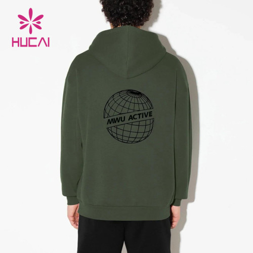 HUCAI Custom Logo Army Green Soft Cotton Men Hoodie China Manufacturer