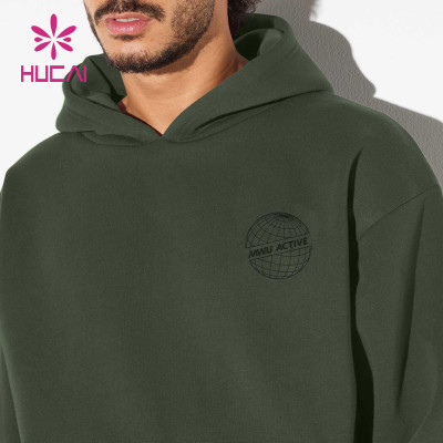 HUCAI Custom Logo Army Green Soft Cotton Men Hoodie China Manufacturer