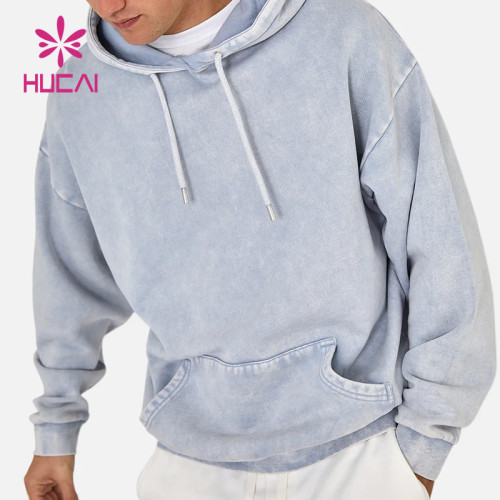 HUCAI High Quality Washed Process Mens Hoodie Private Label Fitness Clothing