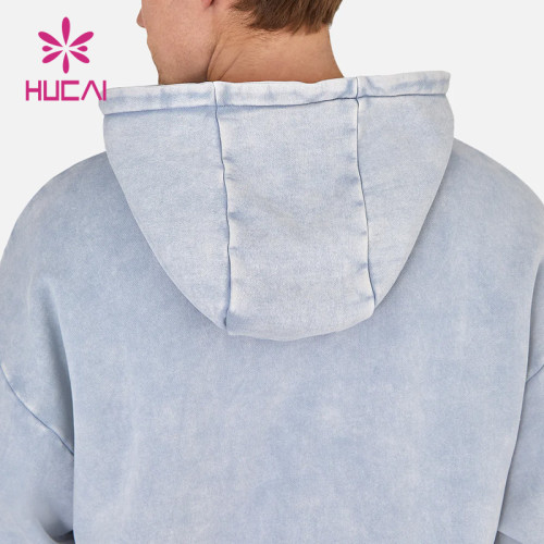 HUCAI High Quality Washed Process Mens Hoodie Private Label Fitness Clothing