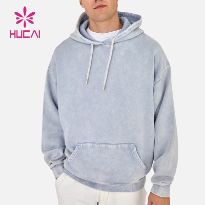 HUCAI High Quality Washed Process Mens Hoodie Private Label Fitness Clothing