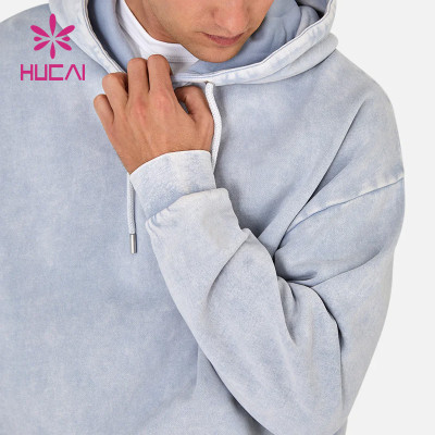 HUCAI High Quality Washed Process Mens Hoodie Private Label Fitness Clothing