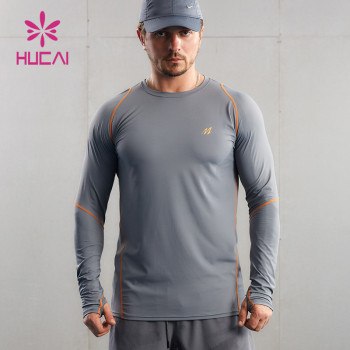 HUCAI Custom Tight Sports Long-sleeve Shirt Heat Painting Logo China Factory