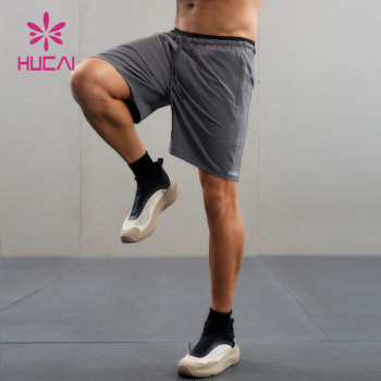 HUCAI Custom Sports Shorts Double Waist Head Design Reflective Strip Gymwear For Men