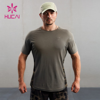 HUCAI ODM Gym Short Sleeve Sublimation Green Camo Sports Shirts Manufacturer