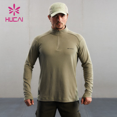 HUCAI Custom Half-open Zipper T Shirts Design Thumb Hole Long Sleeve Factory