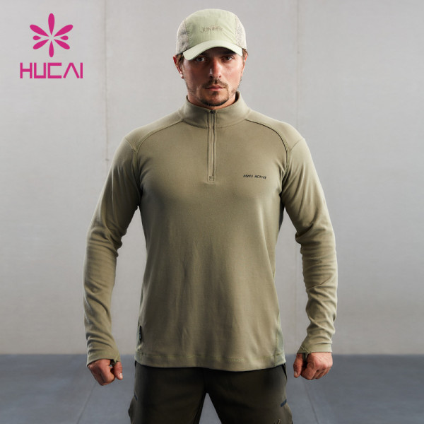 HUCAI Custom Half-open Zipper T Shirts Design Thumb Hole Long Sleeve Factory