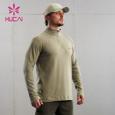 HUCAI Custom Half-open Zipper T Shirts Design Thumb Hole Long Sleeve Factory