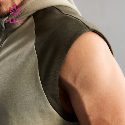 HUCAI OEM ODM Tank Top Dark Green Short-sleeved Sports Hoodie China Manufacturer