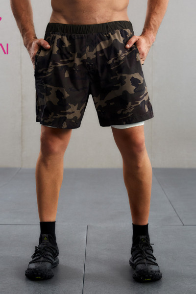 HUCAI Custom Sports Shorts Camouflage Print Towel Storage Workout Wear Supplier