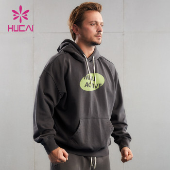 HUCAI Custom Washed Print Hoodies 100% Cotton Gym Clothes China Manufacturer