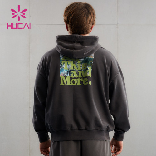 HUCAI Custom Washed Print Hoodies 100% Cotton Gym Clothes China Manufacturer