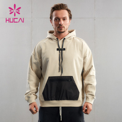 HUCAI ODM Print Hoodies Heat-transfer Logo Patchwork Pocket Gym Clothes Supplier