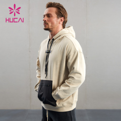 HUCAI ODM Print Hoodies Heat-transfer Logo Patchwork Pocket Gym Clothes Supplier