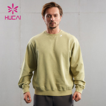 HUCAI OEM ODM Gym Washed Sweatshirts Circular Collar Screen Printing Hoodies
