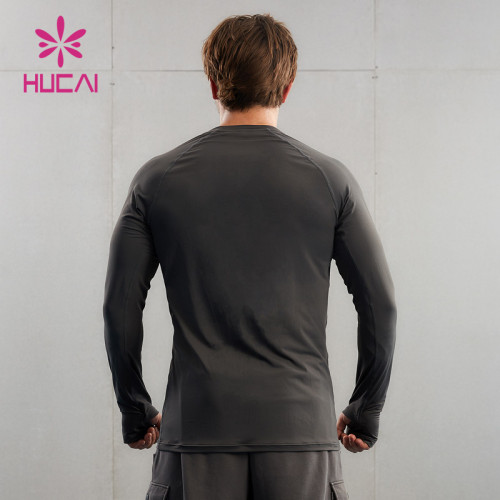 HUCAI ODM Sports Long-sleeved Thumb Hole Round Neck Quick Dry T Shirts Factory