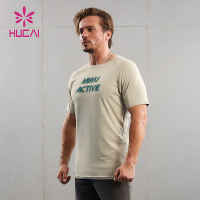 HUCAI ODM Sports Shirts Gym Shoulder Sleeve Double Layer Screen Printing Tee