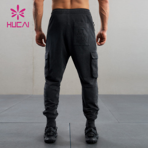 HUCAI Private Label Gym Joggers 3D Pocket Embroidery Patch Sweatpants Supplier