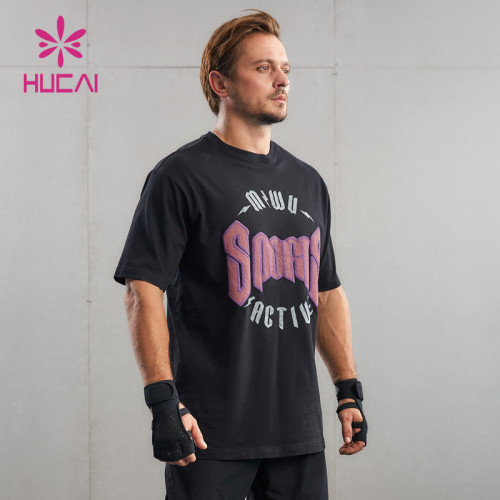 HUCAI Private Label Sports Washed Shirts Puff Screen Printing Tee Manufacturer