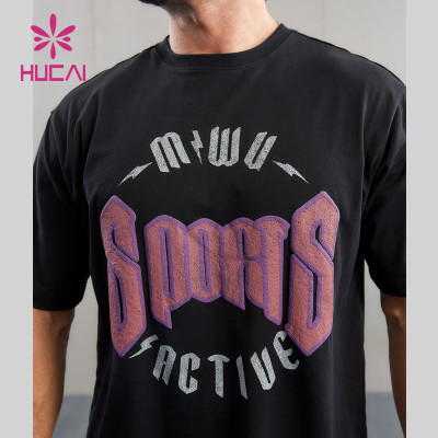 HUCAI Private Label Sports Washed Shirts Puff Screen Printing Tee Manufacturer