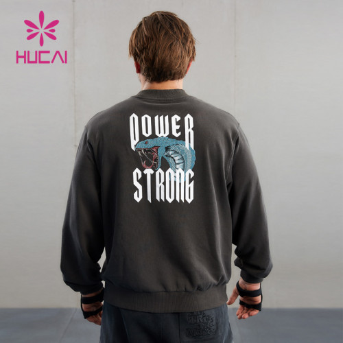 HUCAI ODM Gym Sweatshirts Circular Collar Printing Light Washed Hoodies Supplier
