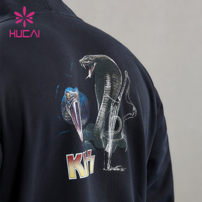 HUCAI Custom Gym 100% Cotton Washed Hoodies Screen Printing Gymwear For Men