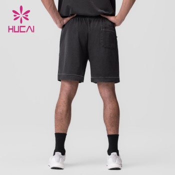 HUCAI Custom Fadded Colors Mens Drawstring Sports Shorts With Zipper Pocket Manufacturer