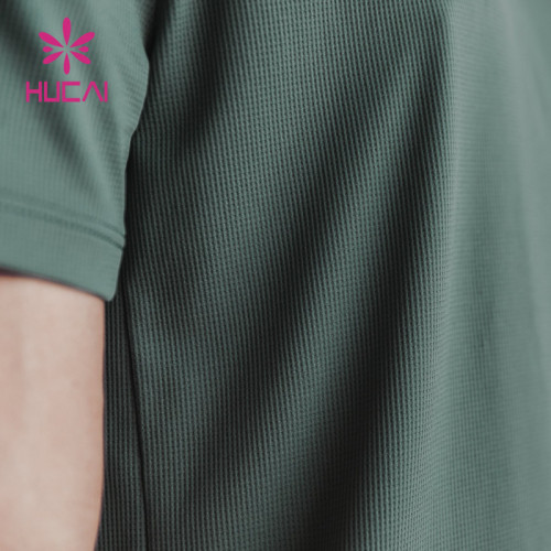 HUCAI New Design Waffle Fbric Gym Fashion Soft T Shirts Mens Short Sleeve Gym Wear Suppliers