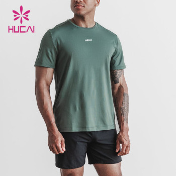 HUCAI New Design Waffle Fbric Gym Fashion Soft T Shirts Mens Short Sleeve Gym Wear Suppliers