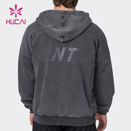 HUCAI Luxurious Logo Grey Street Wear Washed Fabric Men Jacket China Manufacturer