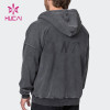HUCAI Luxurious Logo Grey Street Wear Washed Fabric Men Jacket China Manufacturer