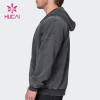 HUCAI Luxurious Logo Grey Street Wear Washed Fabric Men Jacket China Manufacturer