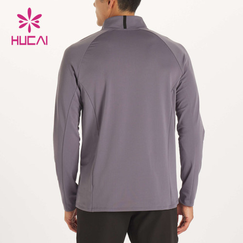 HUCAI ODM Sports Long-sleeved 1/4 Zipper "V" Neck Quick Dry T Shirts Private Brand
