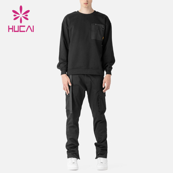 HUCAI Unique Design Gym Sweatshirts Circular Collar Fashion Pocket Hoodies Manufacturer