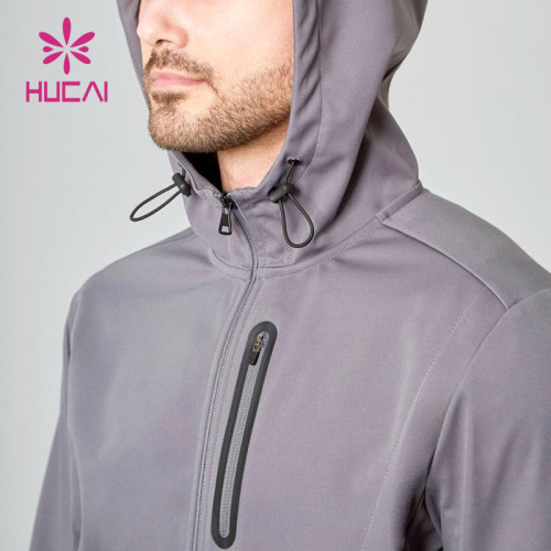 HUCAI New Design Logo Gray Wear Pig Nose Buckle Men Jacket With Hat China Manufacturer