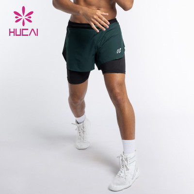 HUCAI New Design Mens Slit Bottoms 2 In 1 Sports Shorts With Pocket Factory Manufacturer