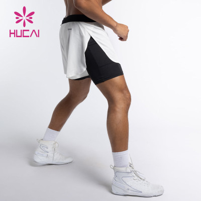 HUCAI New Design Mens Slit Bottoms 2 In 1 Sports Drawstring Shorts Factory China