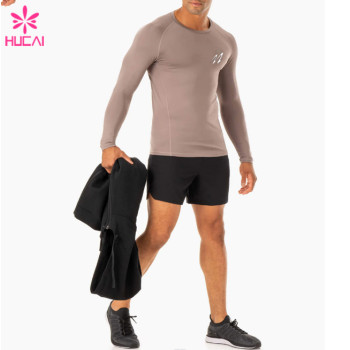 HUCAI Fashionable Sporty Compression Gym Fashion Fit Shirts Mens Long Sleeve China Manufacturer