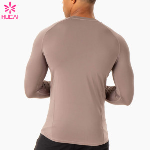 HUCAI Fashionable Sporty Compression Gym Fashion Fit Shirts Mens Long Sleeve China Manufacturer