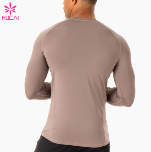 HUCAI Fashionable Sporty Compression Gym Fashion Fit Shirts Mens Long Sleeve China Manufacturer