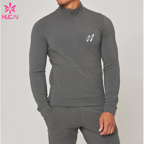 HUCAI ODM Sports Long-sleeved 1/3 Zipper High Neck Shirts With Pockets Men's Hoodies Factory