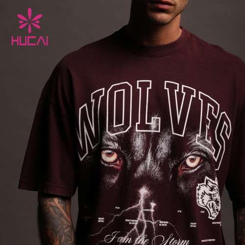 HUCAI Private Label Sportswear Loose T-shirts Oversized Screen Printed Cotton Tee Manufacturer