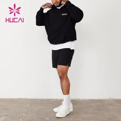 HUCAI custom logo plain color Cotton Heat transfer printing oversized gym sports men hoodies
