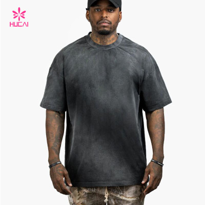HUCAI Private Label Sportswear Washed Loose T-shirts Oversized Screen Printed Cotton Tee