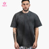 HUCAI Private Label Sportswear Washed Loose T-shirts Oversized Screen Printed Cotton Tee