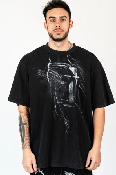 HUCAI Private Label Sportswear Gym Washed Loose T-shirts Oversized Screen Printed Cotton Tee